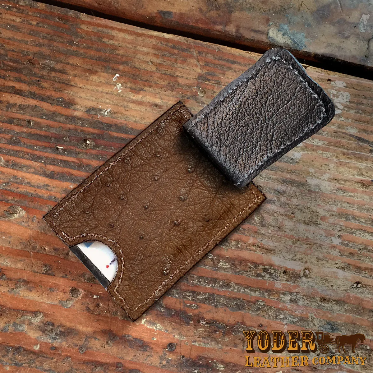 Ostrich Brown Clip Wallet