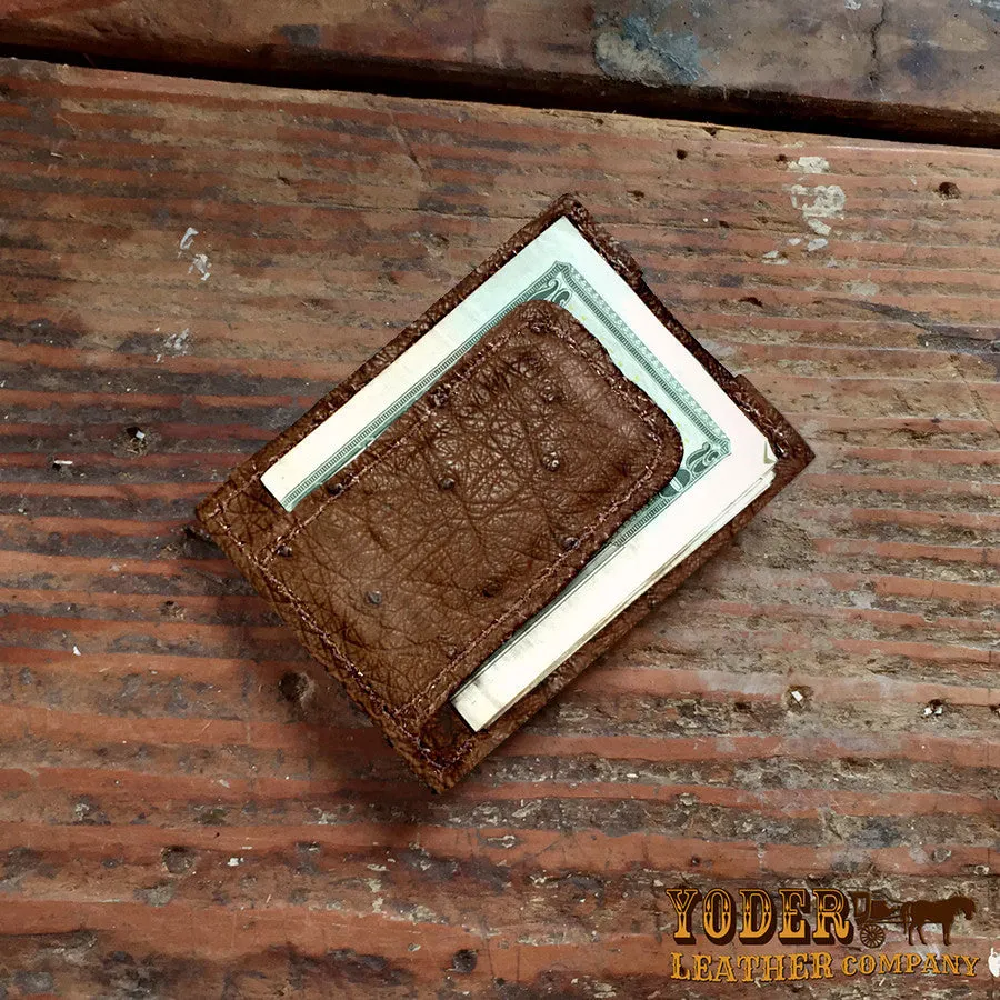 Ostrich Brown Clip Wallet