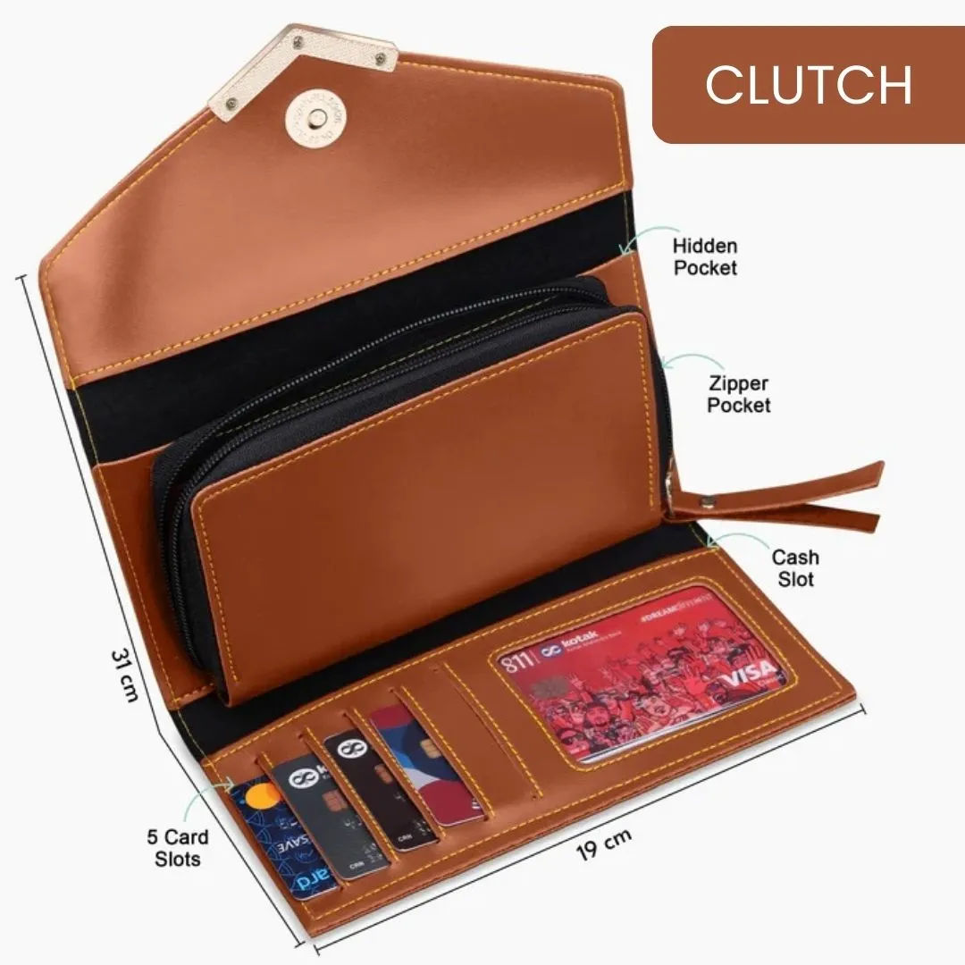 Personalized King & Queen Wallet and Clutch Set - Tan