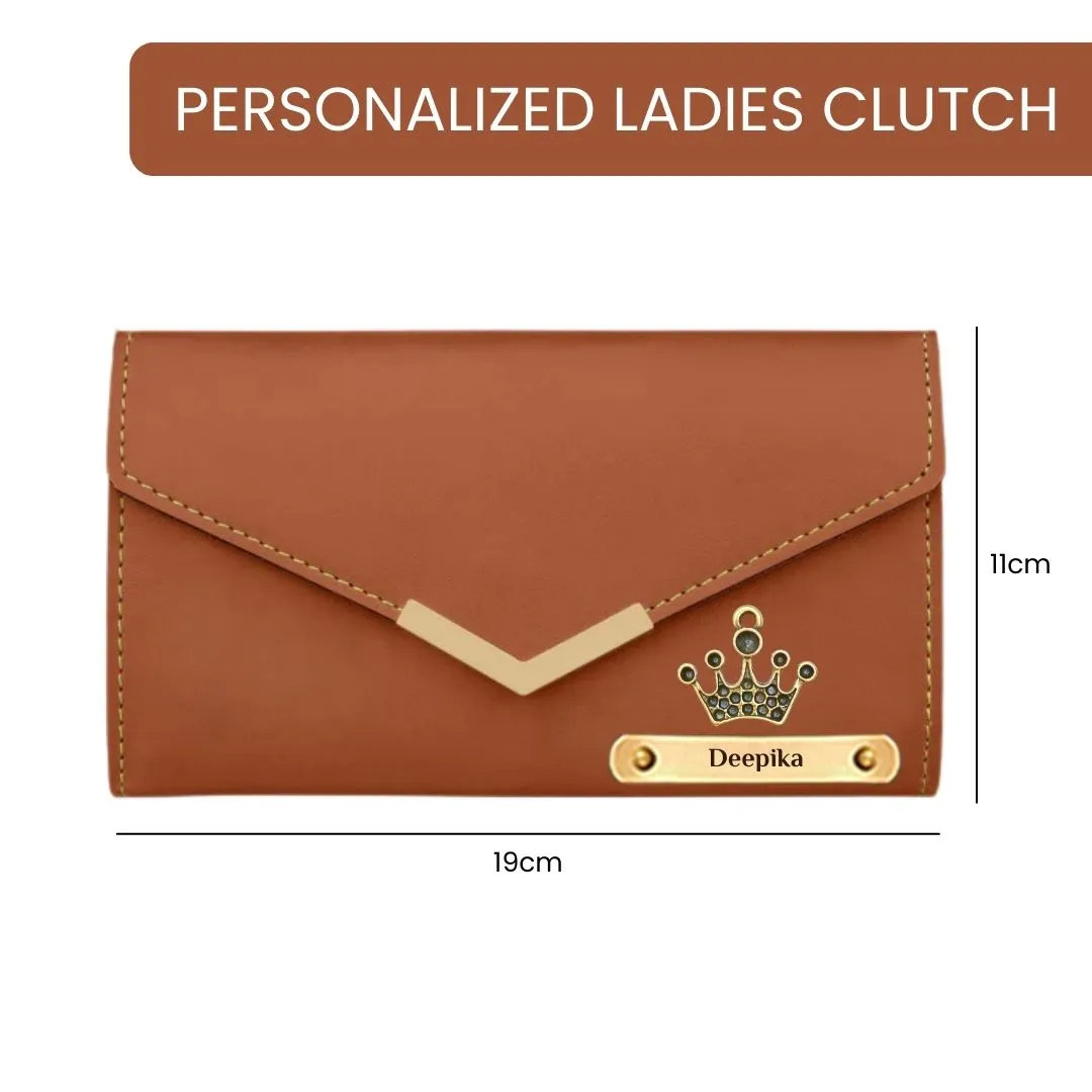 Personalized King & Queen Wallet and Clutch Set - Tan