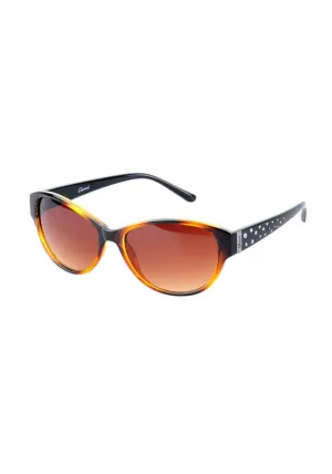Plastic Cat Eye Sunglasses With Diamante Studs Side Arm Detail - Torta Brown