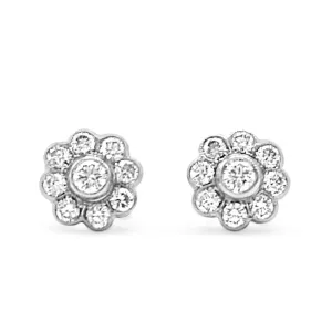 Platinum Brilliant Cut Diamond Daisy Cluster Earrings