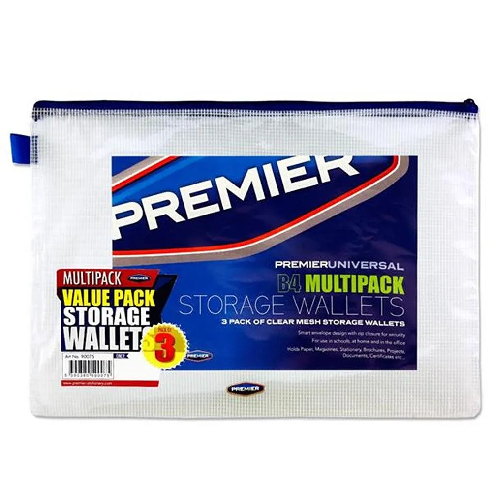 Premier Universal B4 Durable Clear Mesh Storage Wallets with Zip Closure | Pack of 3
