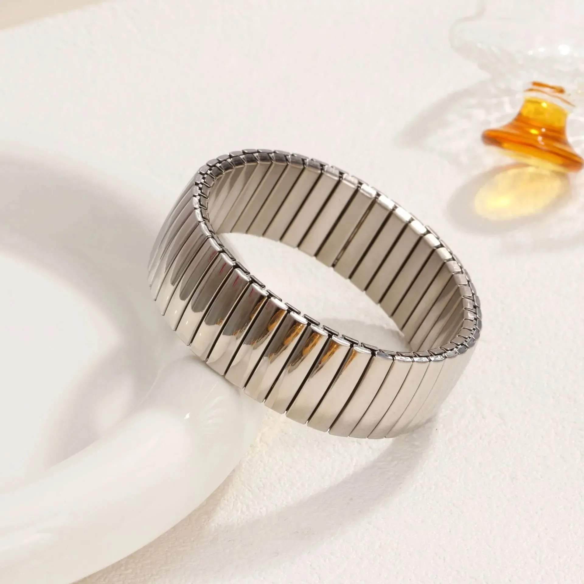 PRISCA | Titanium Steel Elastic Bracelet for Women.Heart Shape.1Pcs.Gold Plated Punk Jewelry.Hip Hop. New Design