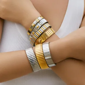 PRISCA | Titanium Steel Elastic Bracelet for Women.Heart Shape.1Pcs.Gold Plated Punk Jewelry.Hip Hop. New Design