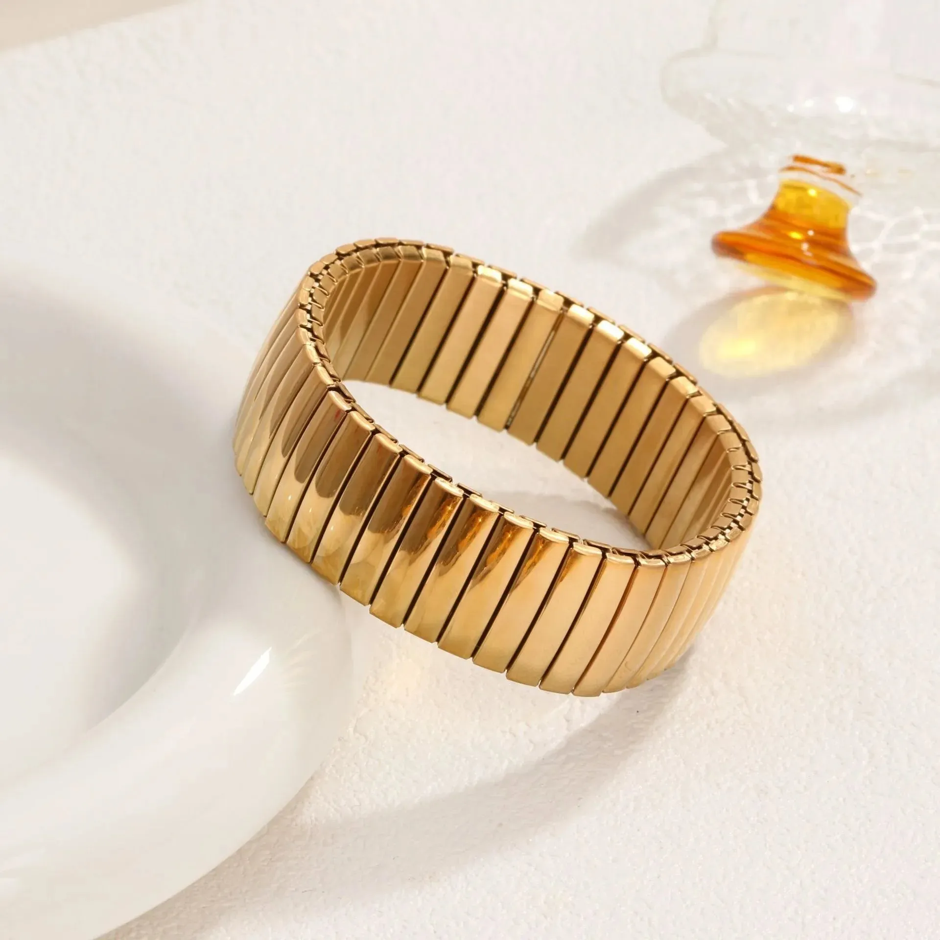 PRISCA | Titanium Steel Elastic Bracelet for Women.Heart Shape.1Pcs.Gold Plated Punk Jewelry.Hip Hop. New Design