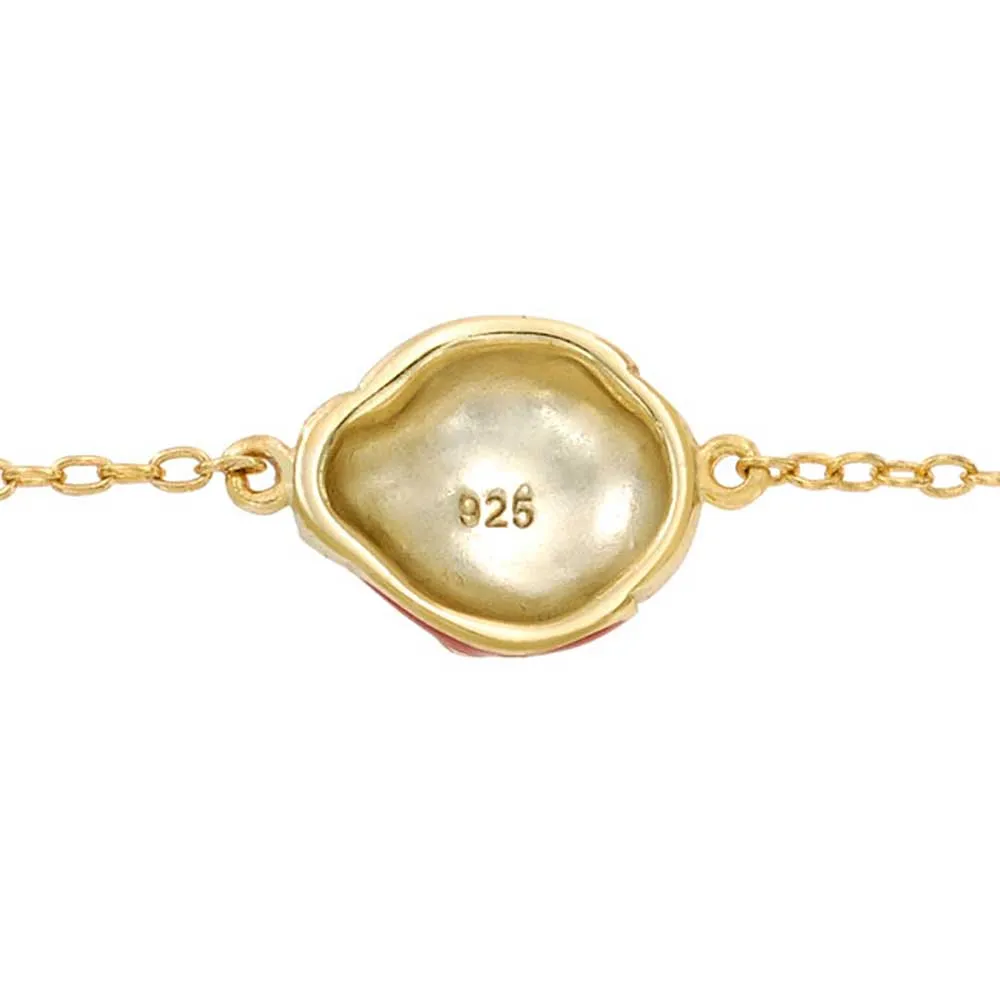 Red Ladybug Charm Anklet Ankle Bracelet 14K Gold Plated Sterling Silver