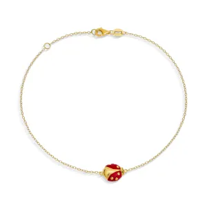 Red Ladybug Charm Anklet Ankle Bracelet 14K Gold Plated Sterling Silver