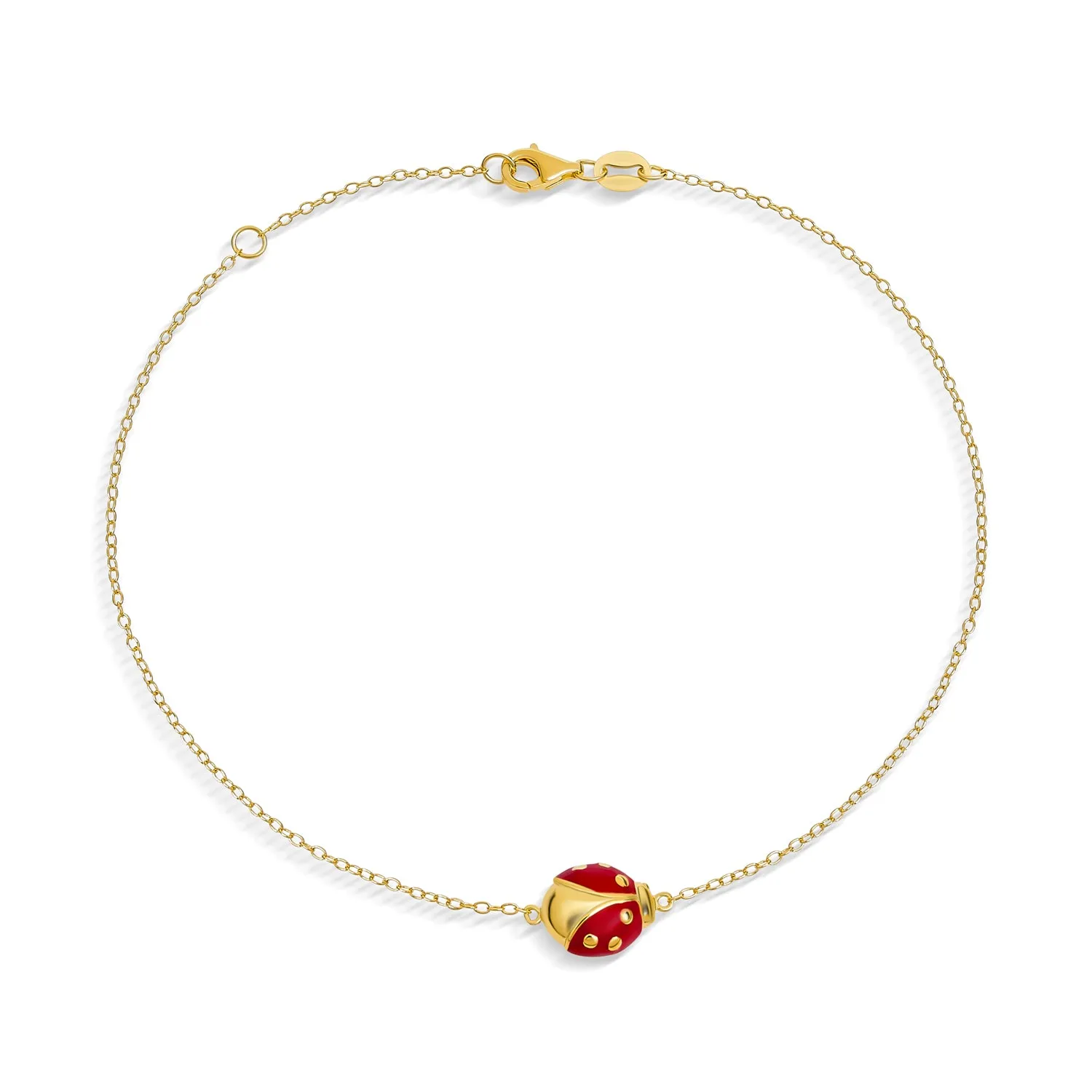 Red Ladybug Charm Anklet Ankle Bracelet 14K Gold Plated Sterling Silver