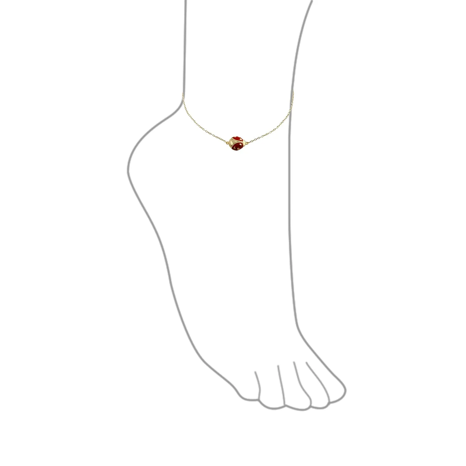 Red Ladybug Charm Anklet Ankle Bracelet 14K Gold Plated Sterling Silver