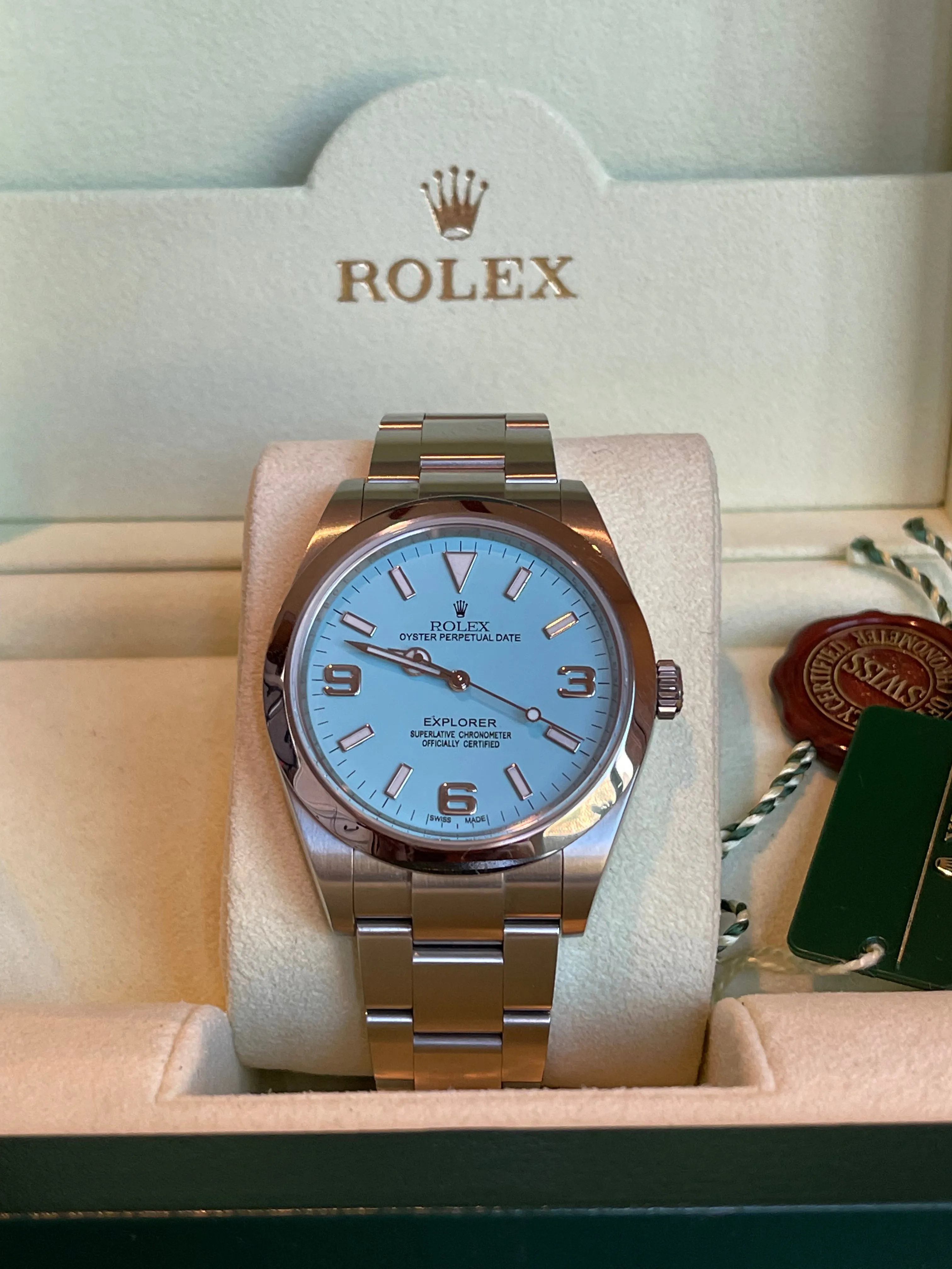 Rolex Explorer 39mm 214270 Mens or Women’s Watch Refinished Tiffany Blue Dial Mint