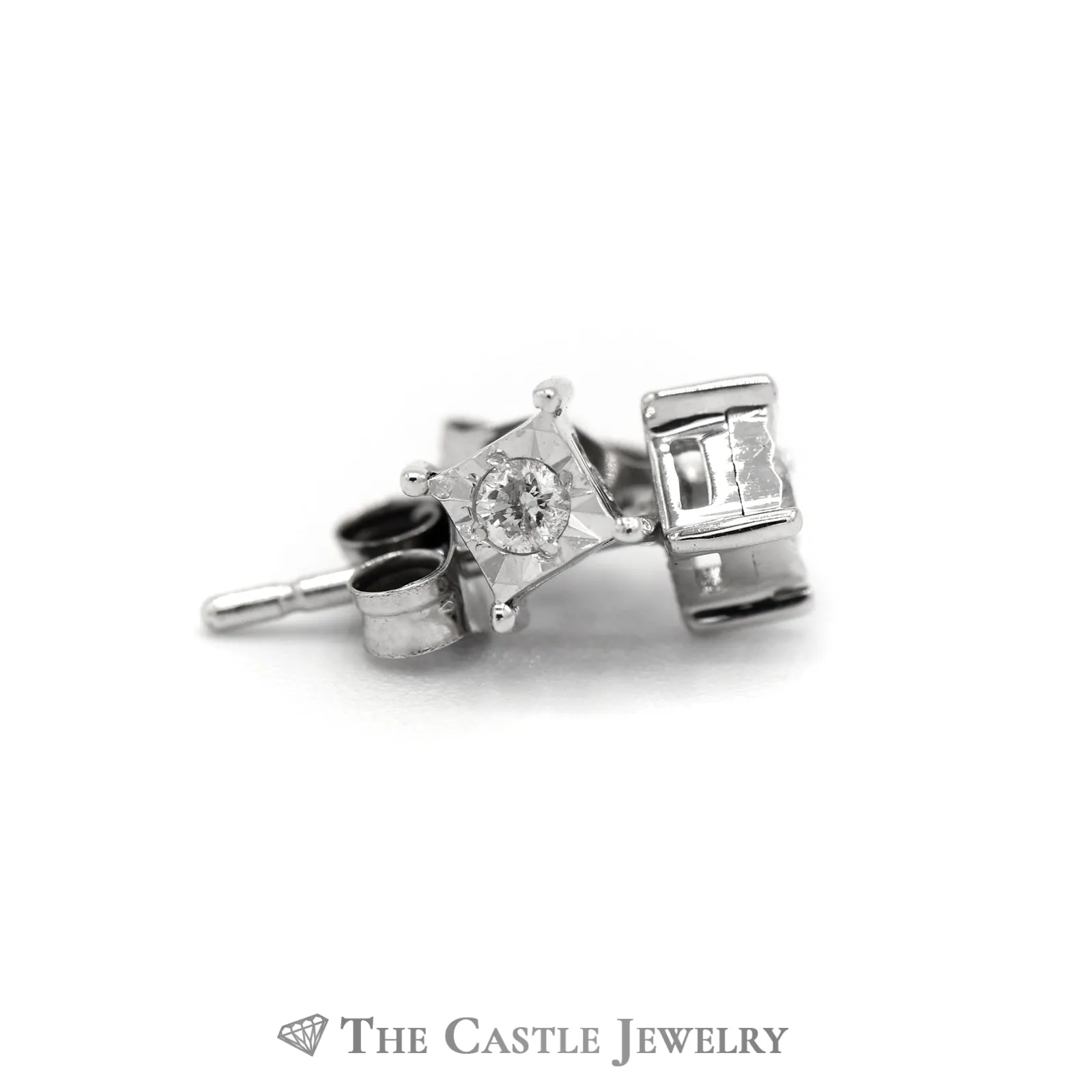 Round Diamond Stud Earrings in Square Illusion Mounting