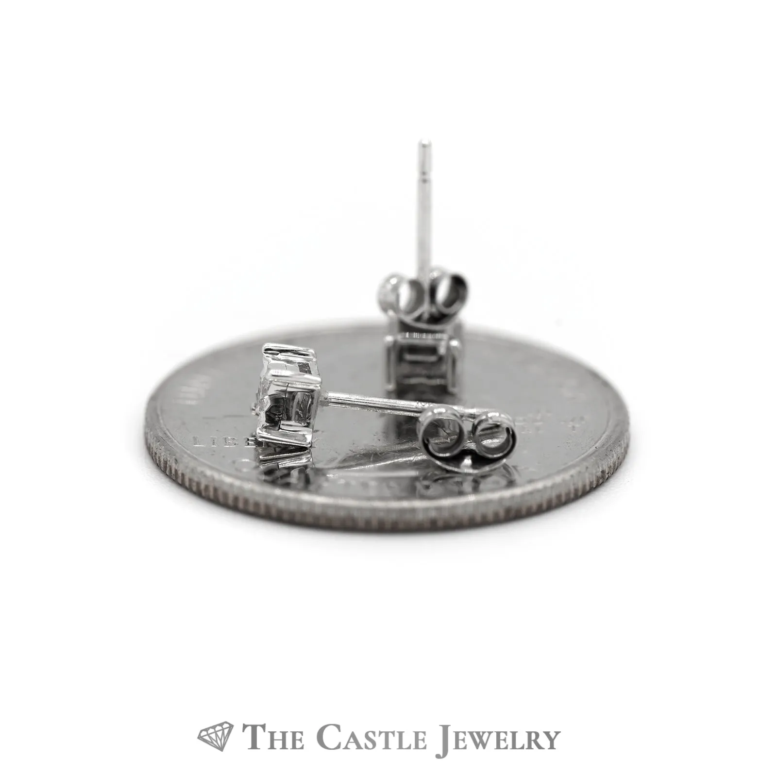 Round Diamond Stud Earrings in Square Illusion Mounting