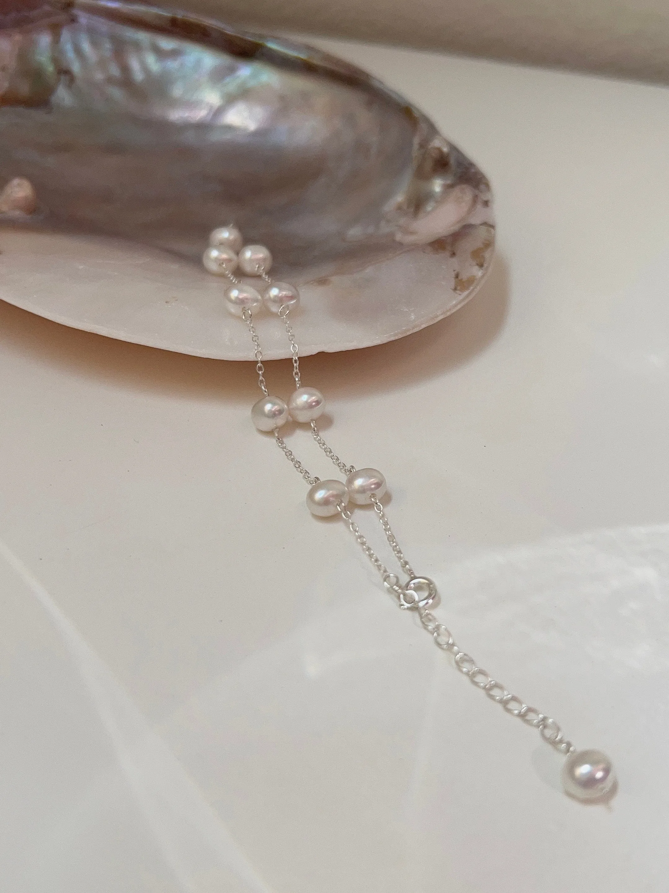 S925 Freshwater Pearl Anklet, Silver Dainty Anklet