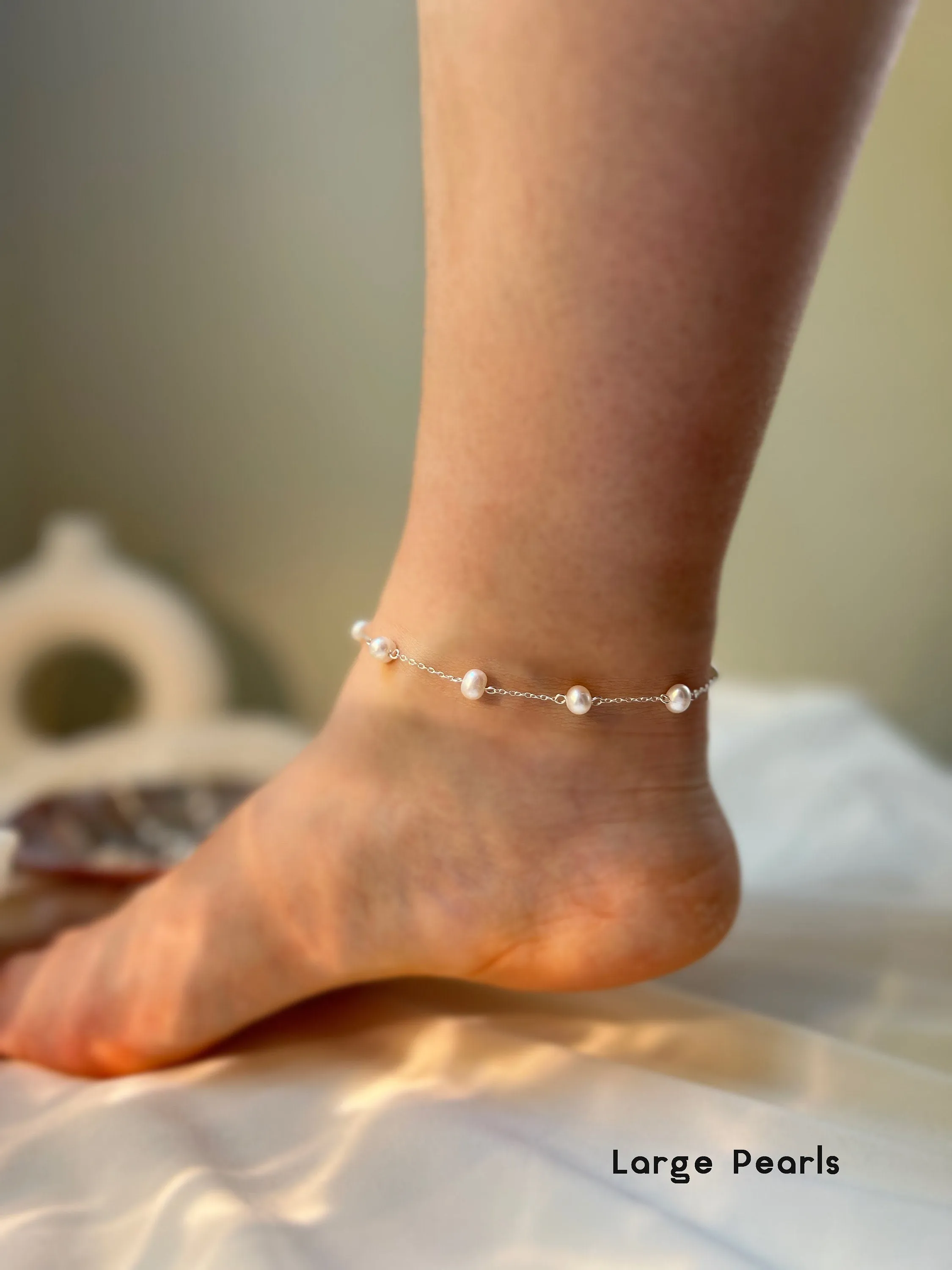S925 Freshwater Pearl Anklet, Silver Dainty Anklet