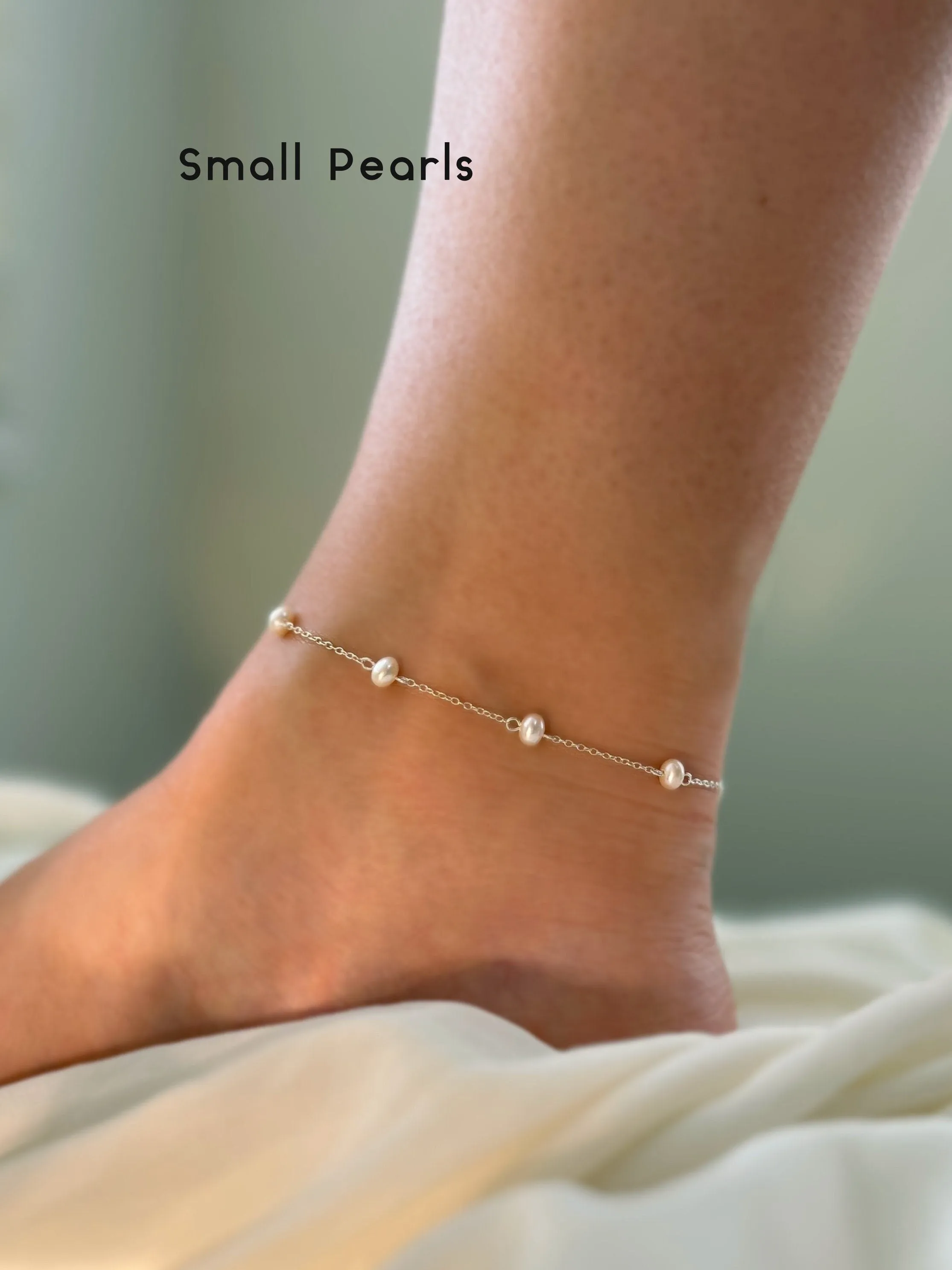 S925 Freshwater Pearl Anklet, Silver Dainty Anklet