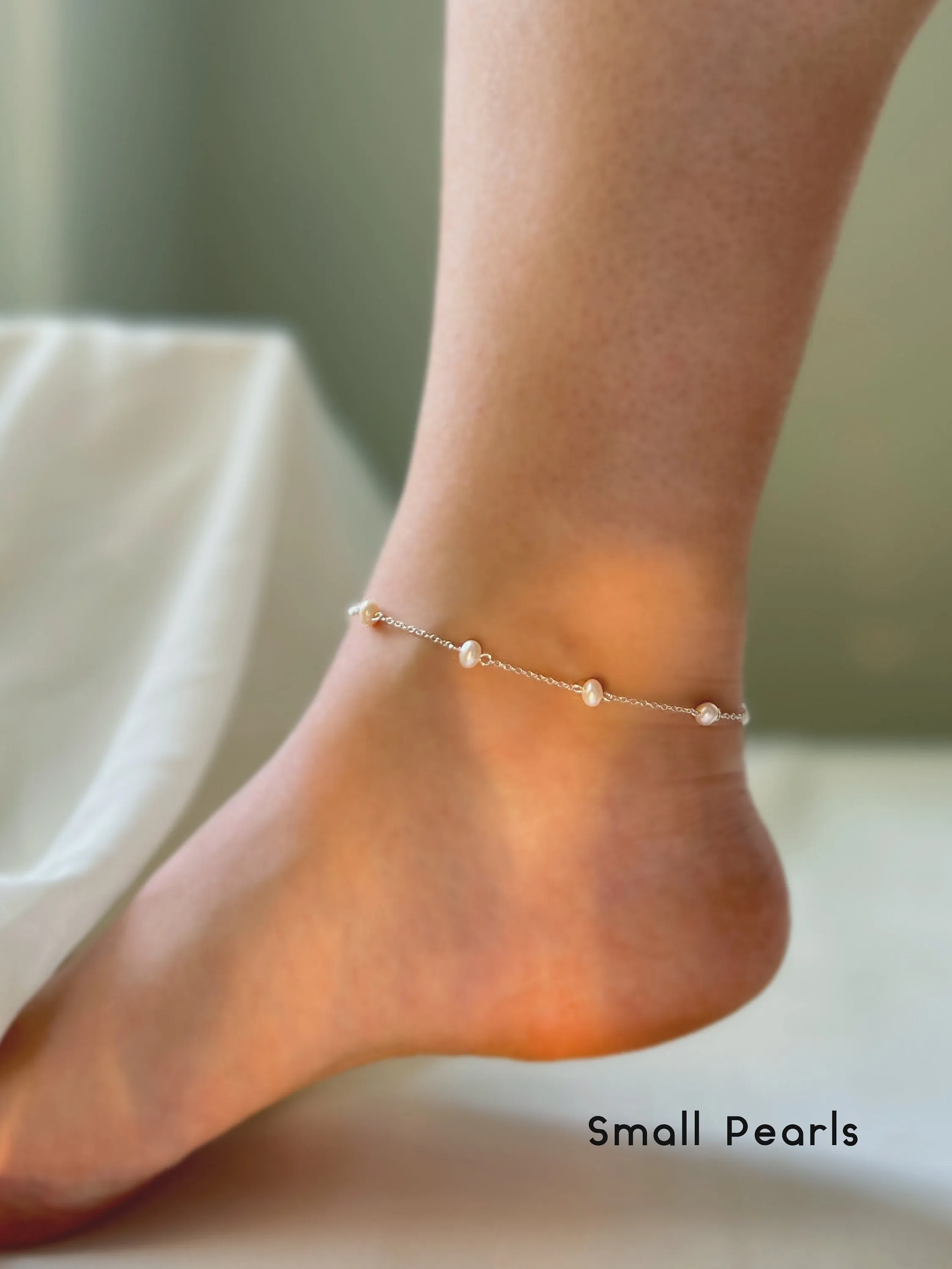 S925 Freshwater Pearl Anklet, Silver Dainty Anklet
