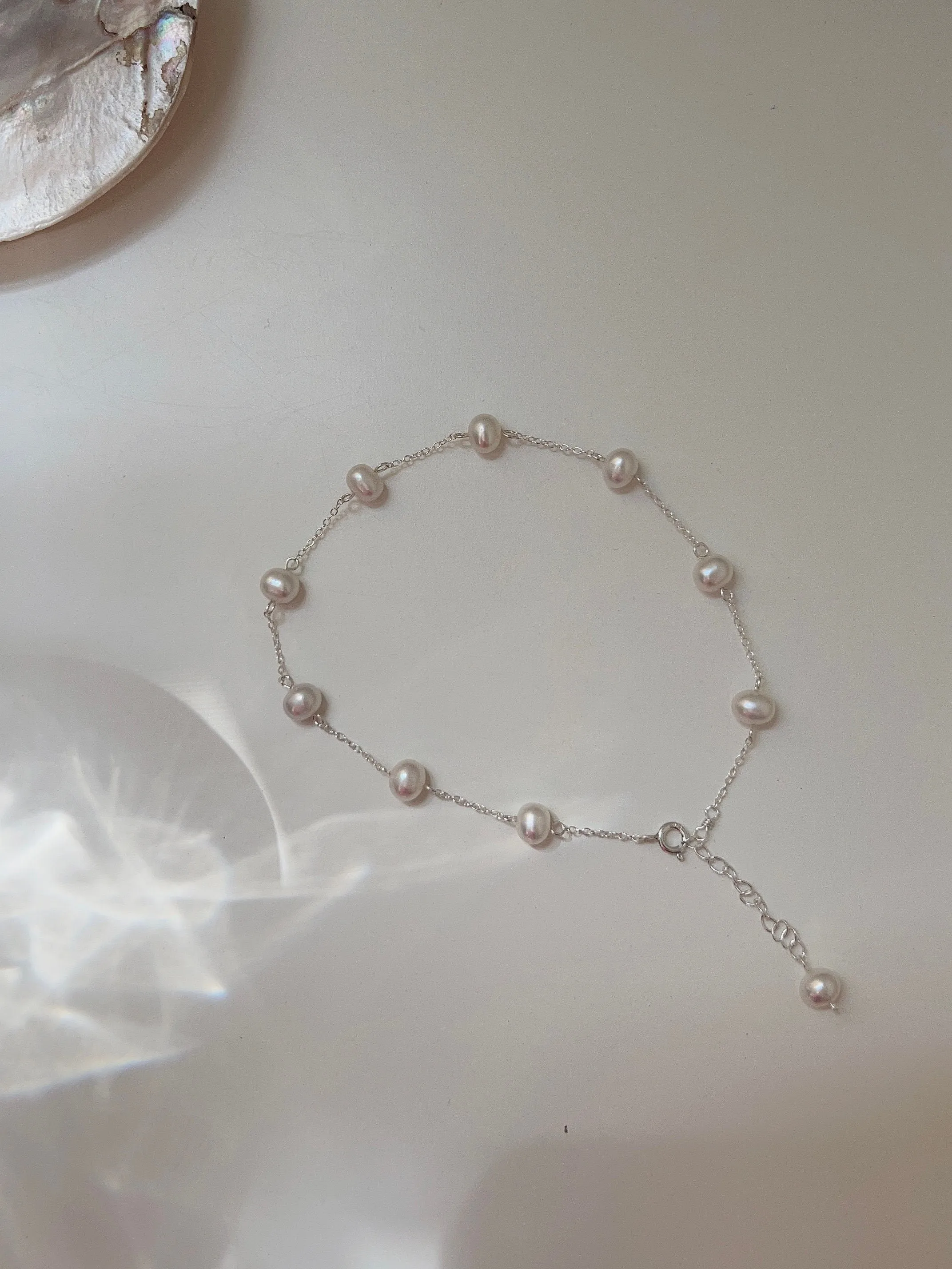 S925 Freshwater Pearl Anklet, Silver Dainty Anklet