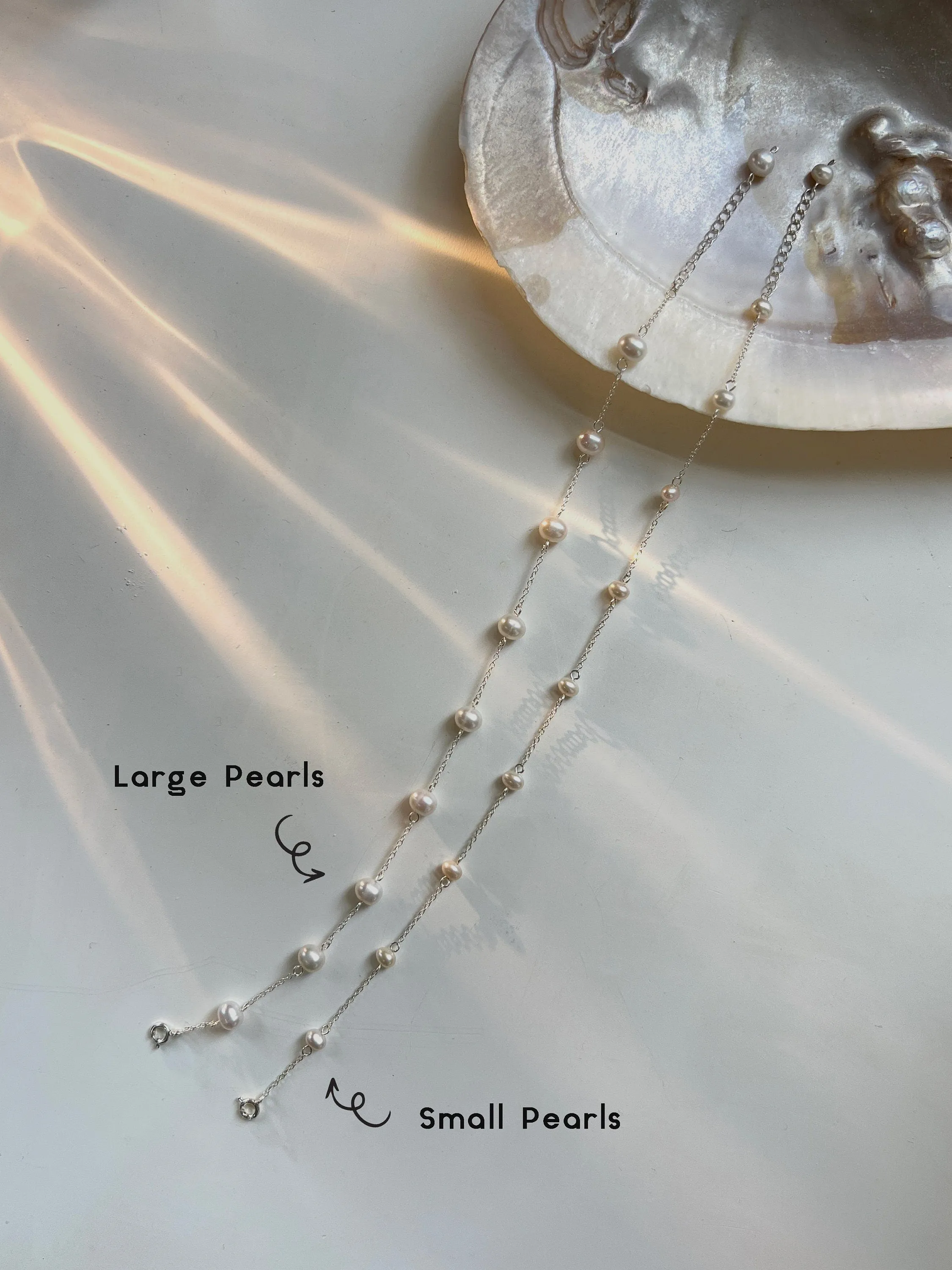S925 Freshwater Pearl Anklet, Silver Dainty Anklet