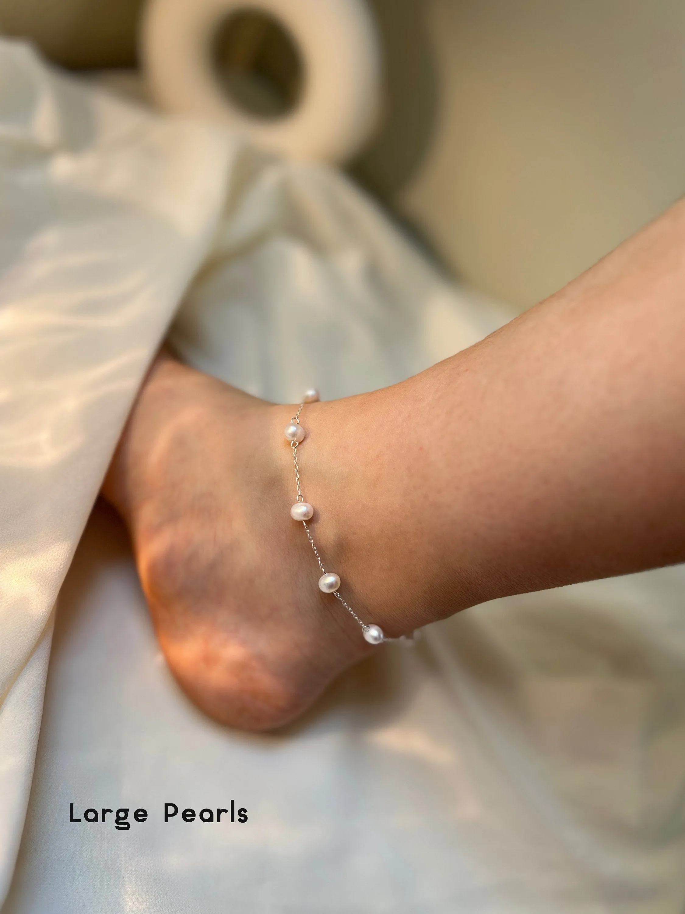 S925 Freshwater Pearl Anklet, Silver Dainty Anklet