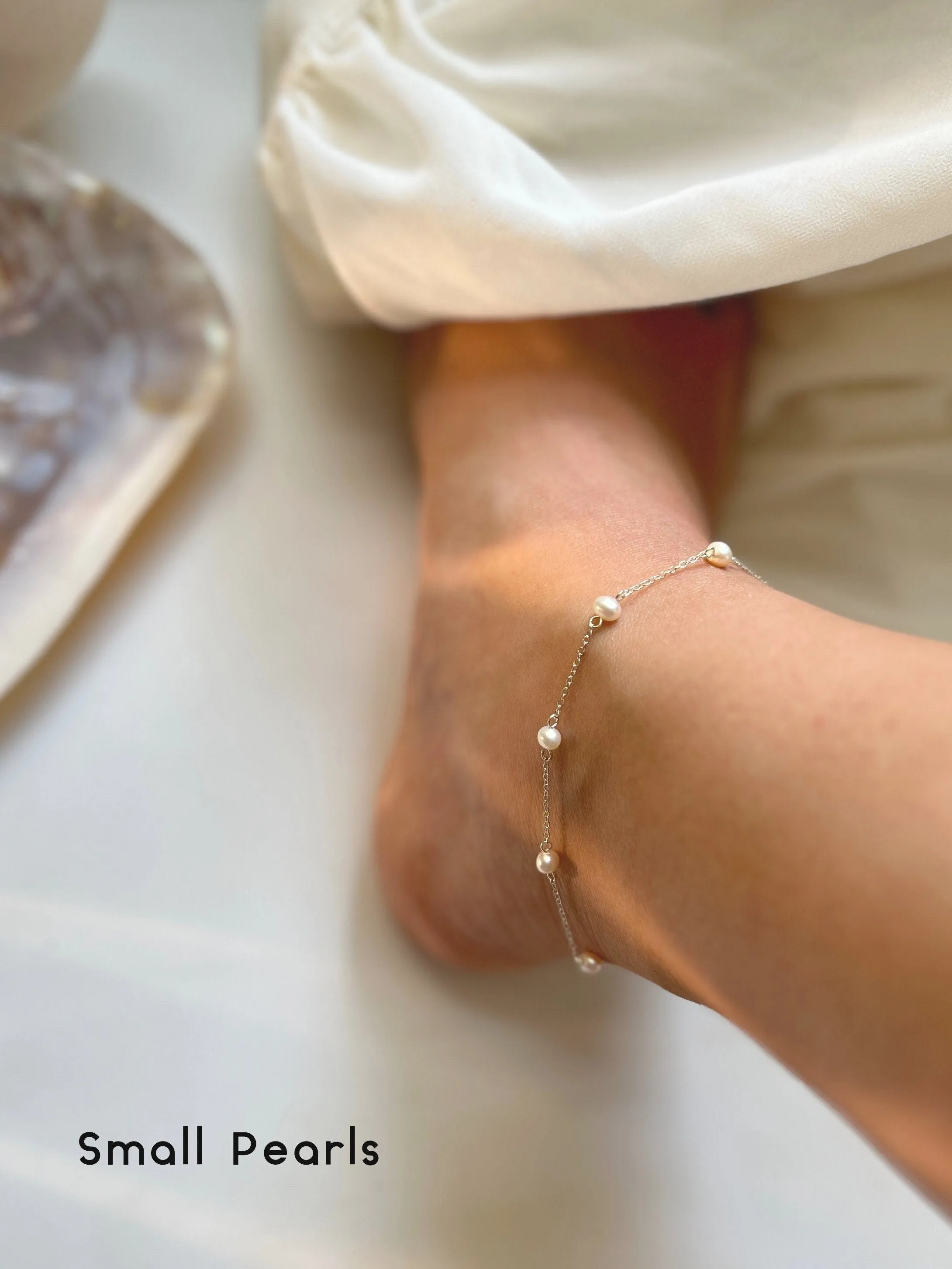 S925 Freshwater Pearl Anklet, Silver Dainty Anklet