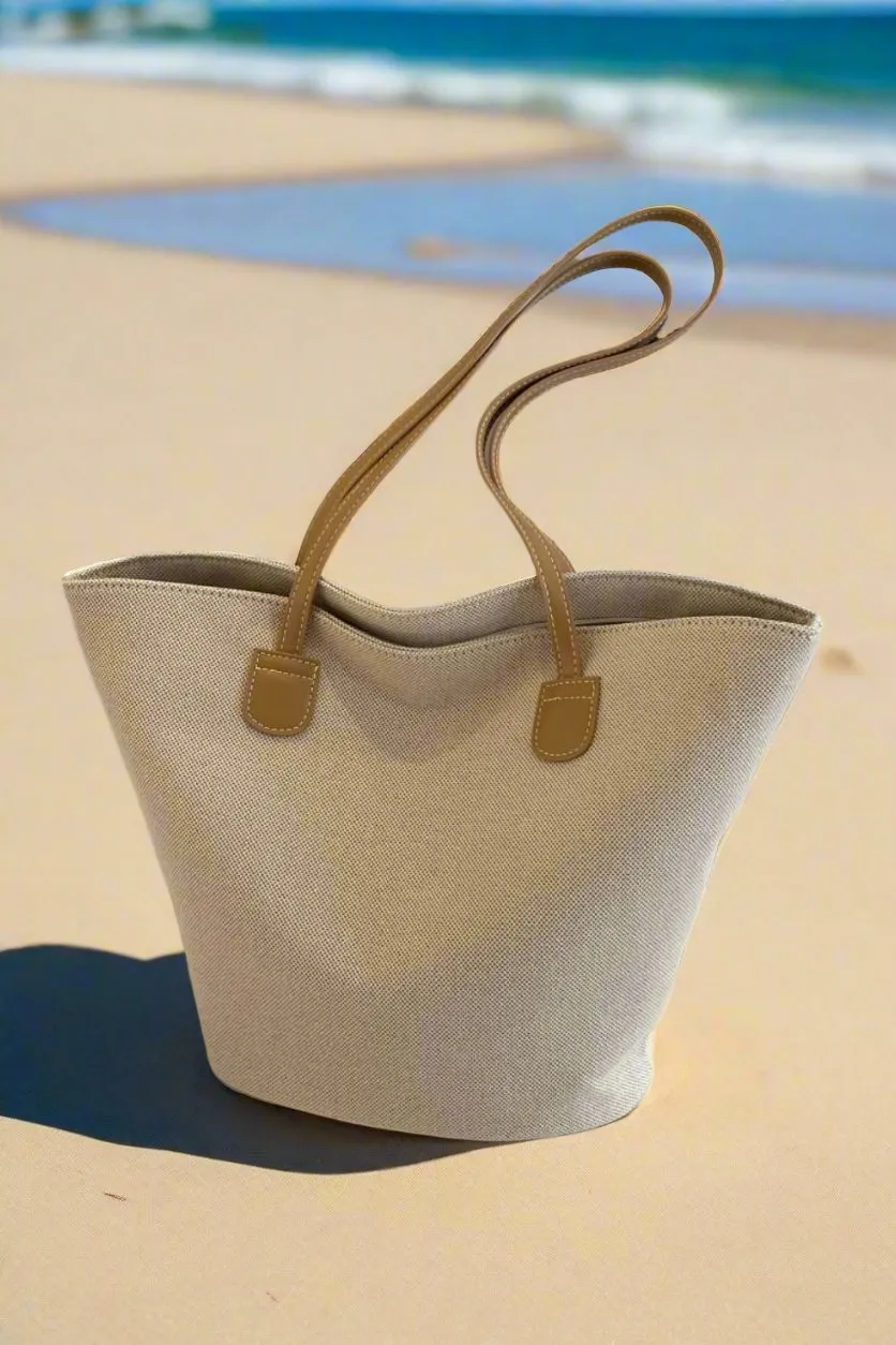 Sara Natural Canvas Tote Beach Bag