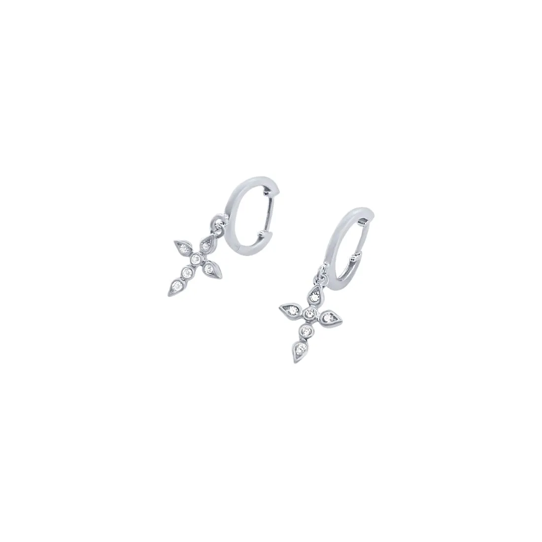 Sterling Silver Cross Drop Hoop Earrings with Cubic Zirconia