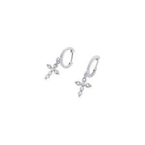 Sterling Silver Cross Drop Hoop Earrings with Cubic Zirconia