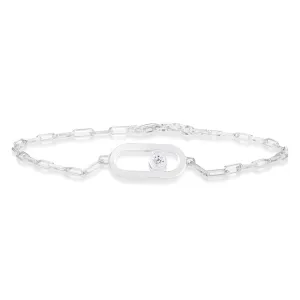 Sterling Silver Cubic Zirconia On Chunky Link 19cm Paperclip Bracelet