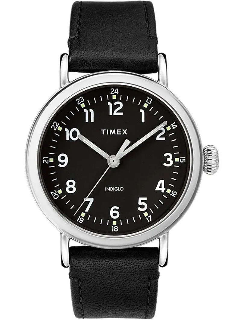 Timex Standard 40mm Leather Strap Watch Silver-Tone/Black TW2T20200VQ
