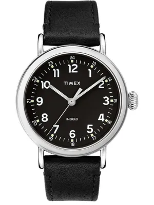 Timex Standard 40mm Leather Strap Watch Silver-Tone/Black TW2T20200VQ