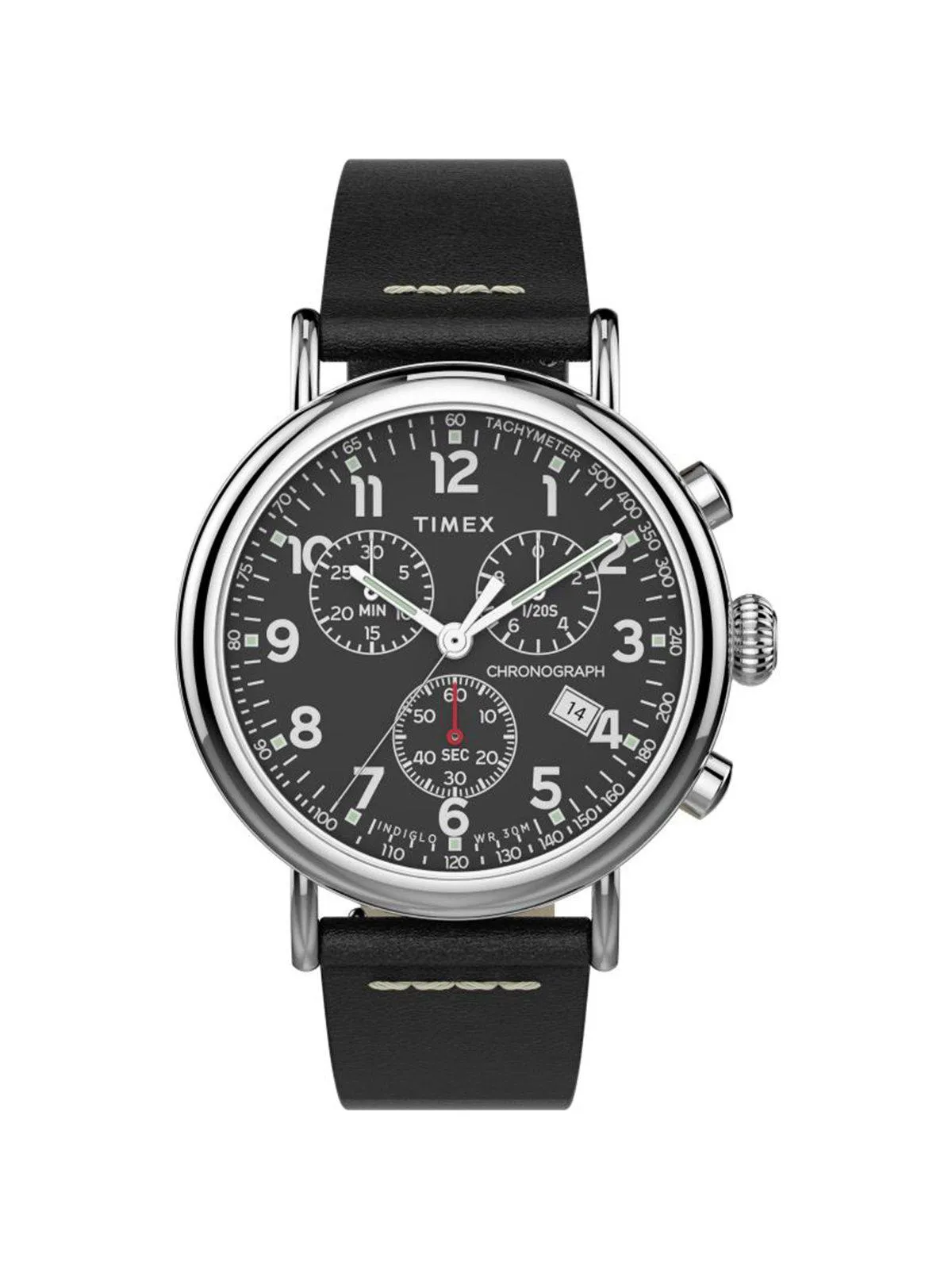 Timex Standard Chrono TW2T69100 41mm Silver Tone Black Leather Strap