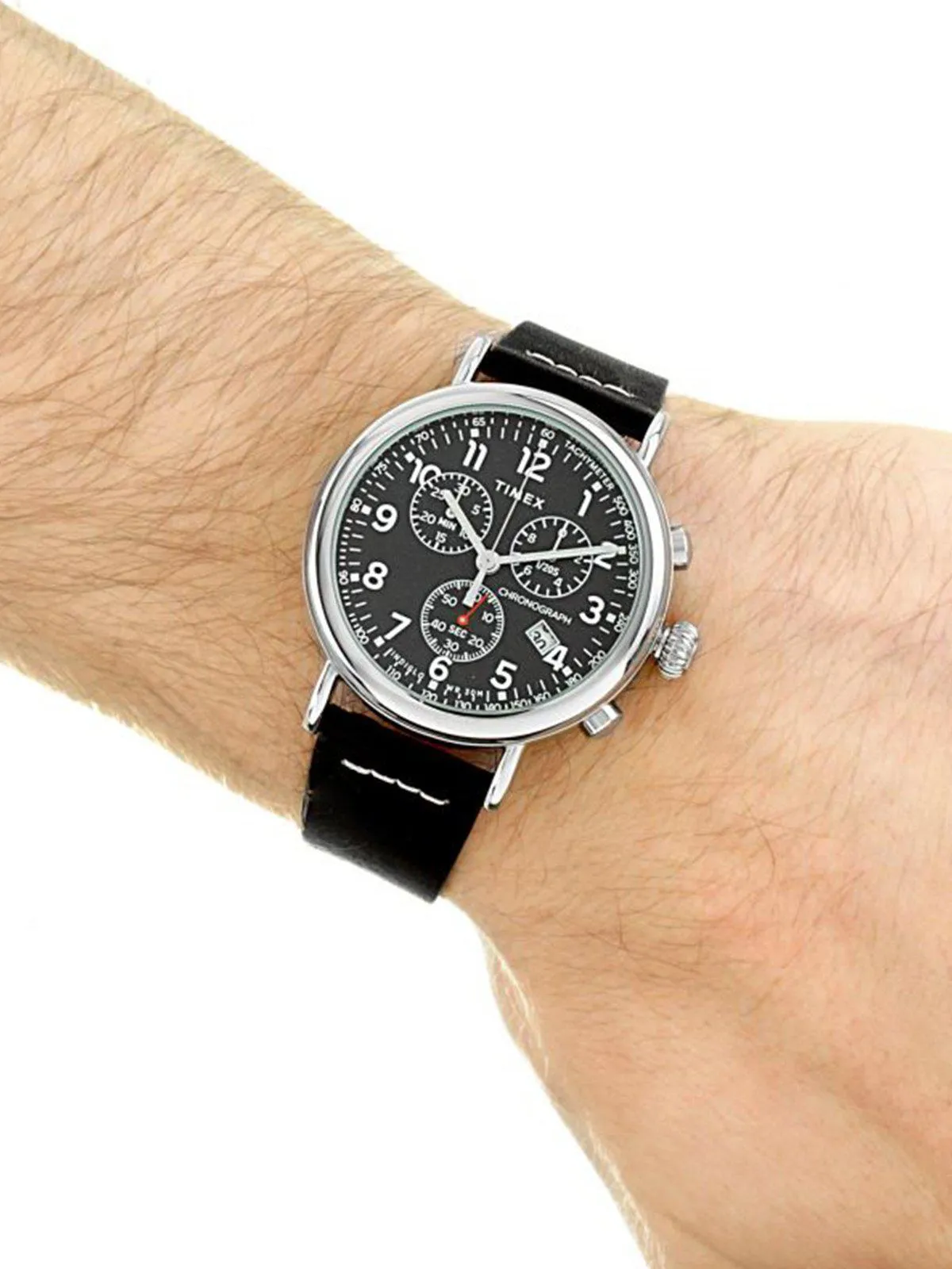 Timex Standard Chrono TW2T69100 41mm Silver Tone Black Leather Strap
