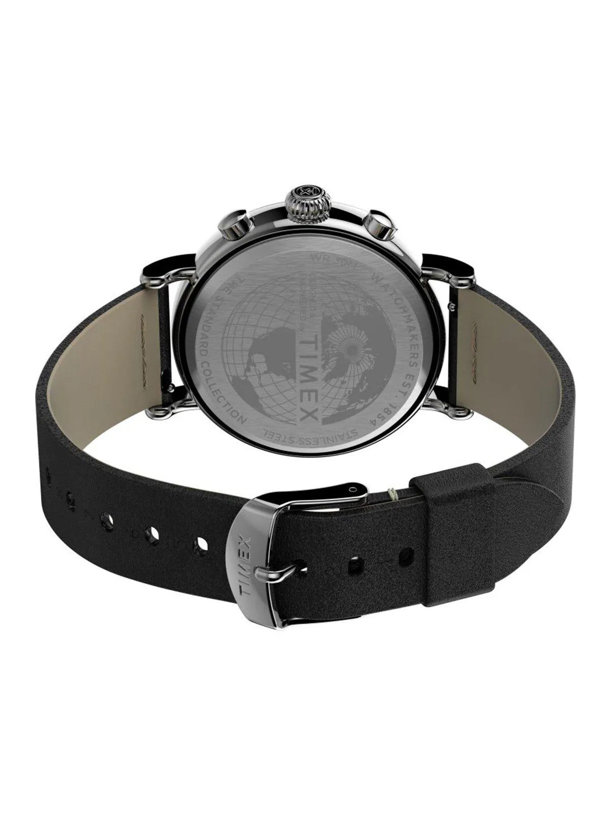 Timex Standard Chrono TW2T69100 41mm Silver Tone Black Leather Strap