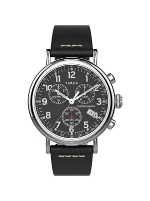 Timex Standard Chrono TW2T69100 41mm Silver Tone Black Leather Strap
