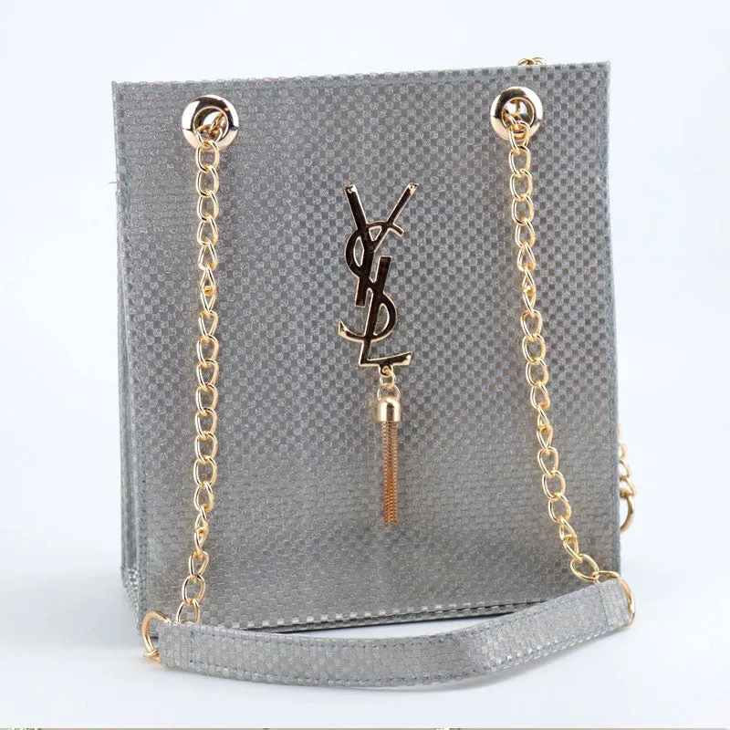 Tote Bag Gold Tassel Decor Chain Link Sleek Handbag