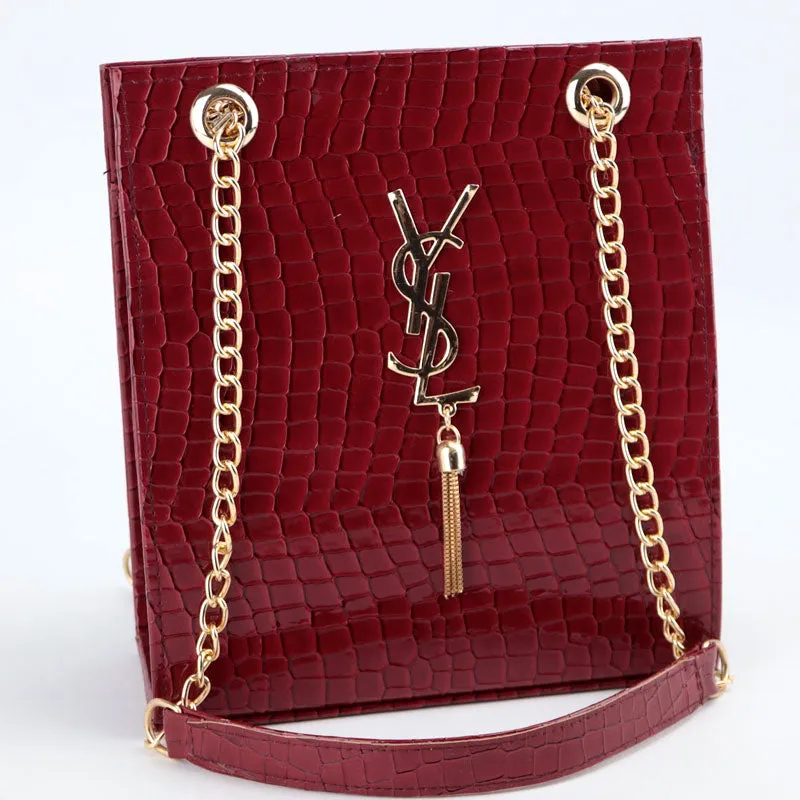 Tote Bag Gold Tassel Decor Chain Link Sleek Handbag