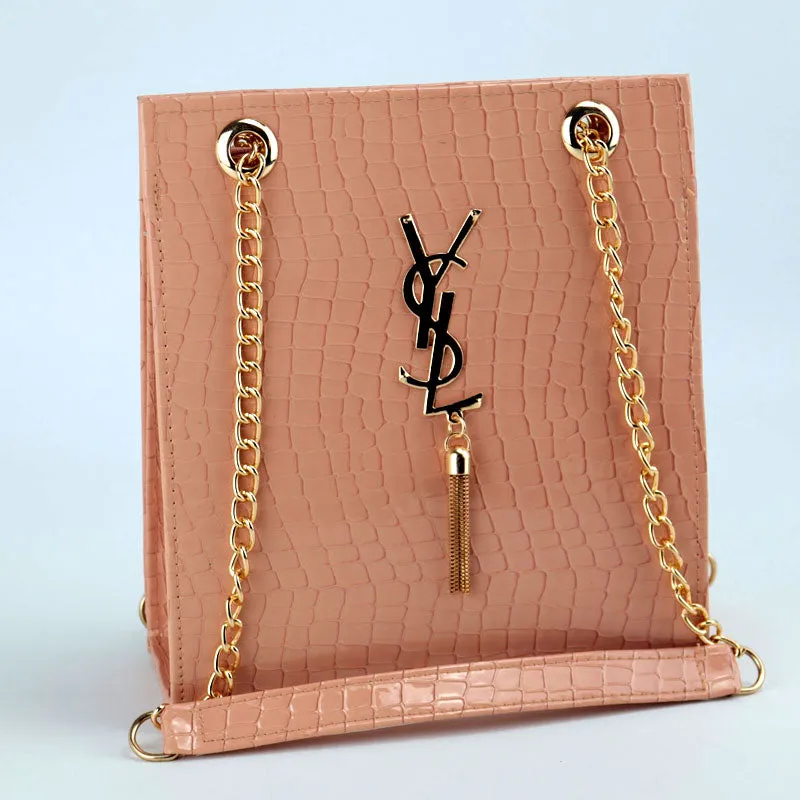 Tote Bag Gold Tassel Decor Chain Link Sleek Handbag