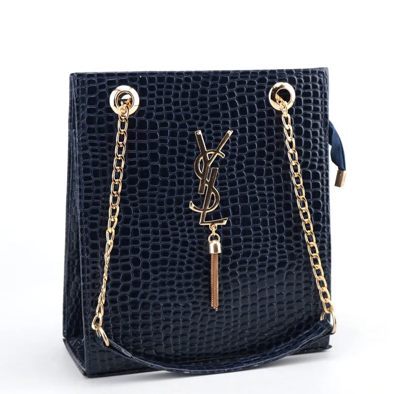Tote Bag Gold Tassel Decor Chain Link Sleek Handbag