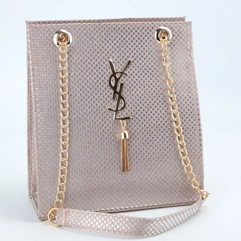 Tote Bag Gold Tassel Decor Chain Link Sleek Handbag
