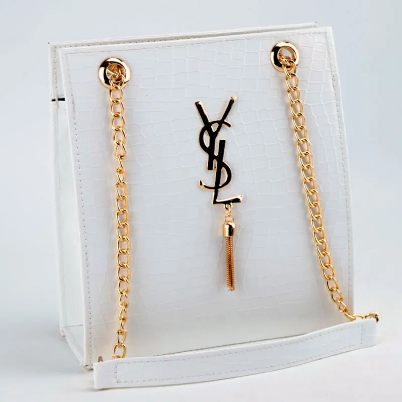 Tote Bag Gold Tassel Decor Chain Link Sleek Handbag