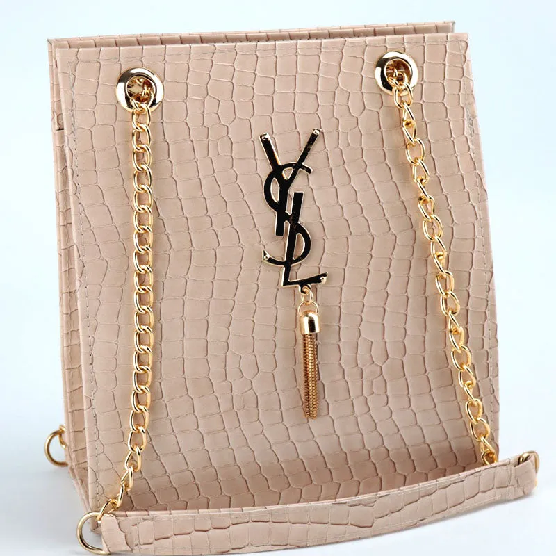 Tote Bag Gold Tassel Decor Chain Link Sleek Handbag
