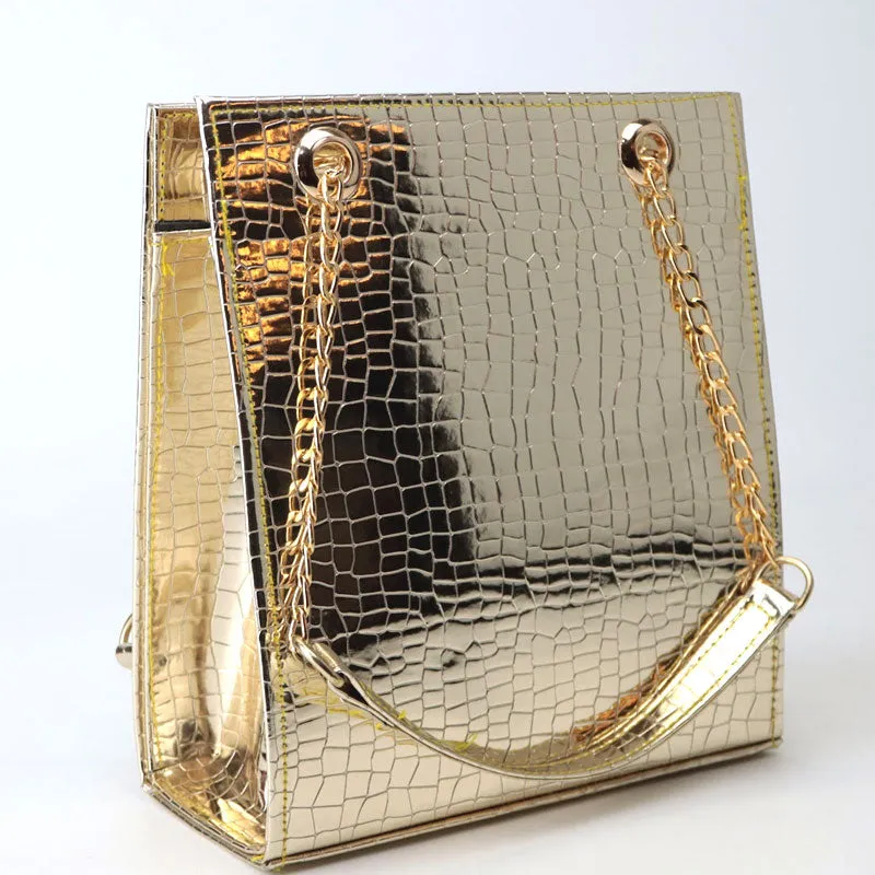 Tote Bag Gold Tassel Decor Chain Link Sleek Handbag