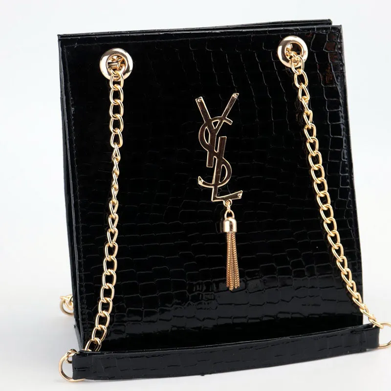 Tote Bag Gold Tassel Decor Chain Link Sleek Handbag