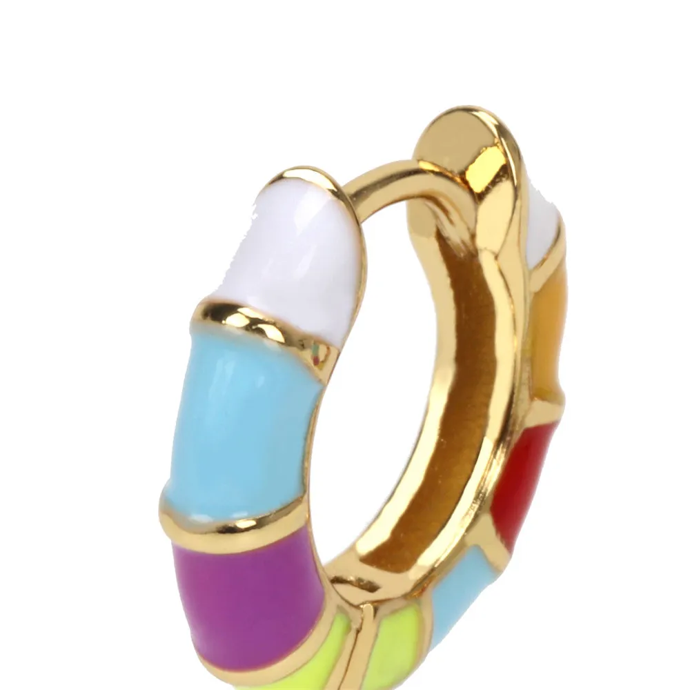 Unique Geometric Gold Plated Colorful Enamel Half Hoop Earrings