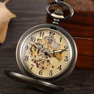 Unisex Vintage Skeleton Hand Wind Mechanical Pocket Pendant Chain Watch