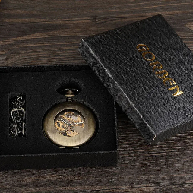 Unisex Vintage Skeleton Hand Wind Mechanical Pocket Pendant Chain Watch