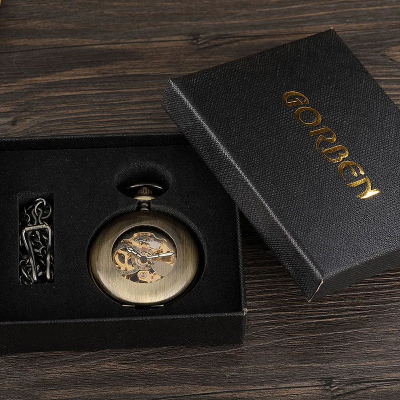 Unisex Vintage Skeleton Hand Wind Mechanical Pocket Pendant Chain Watch