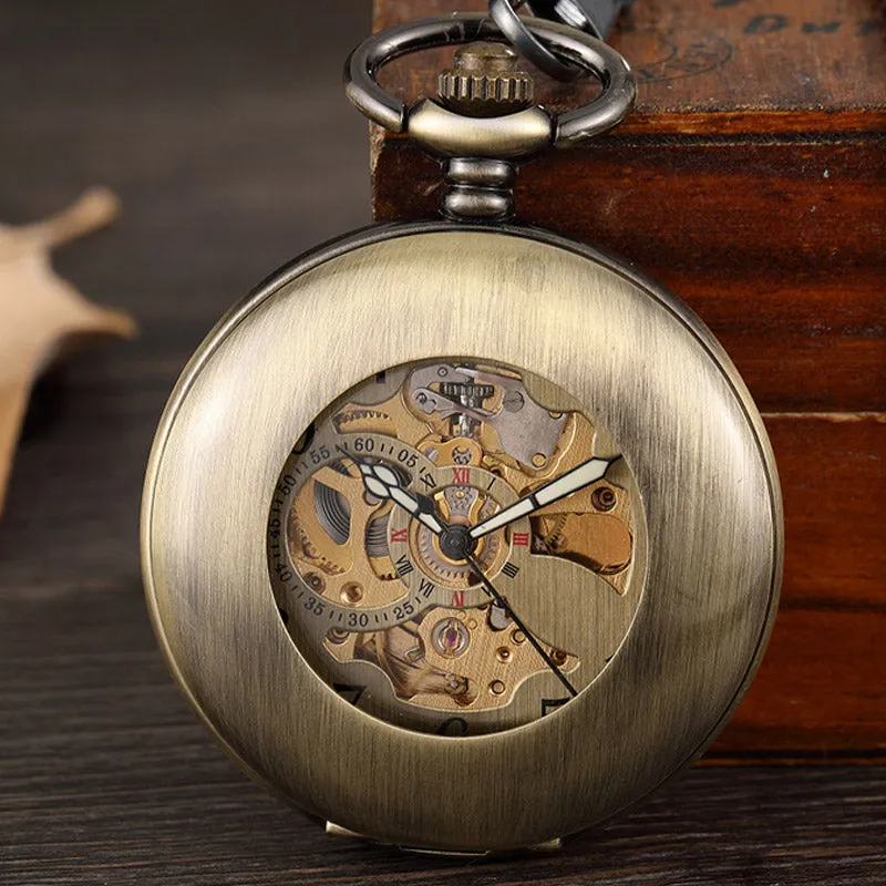 Unisex Vintage Skeleton Hand Wind Mechanical Pocket Pendant Chain Watch