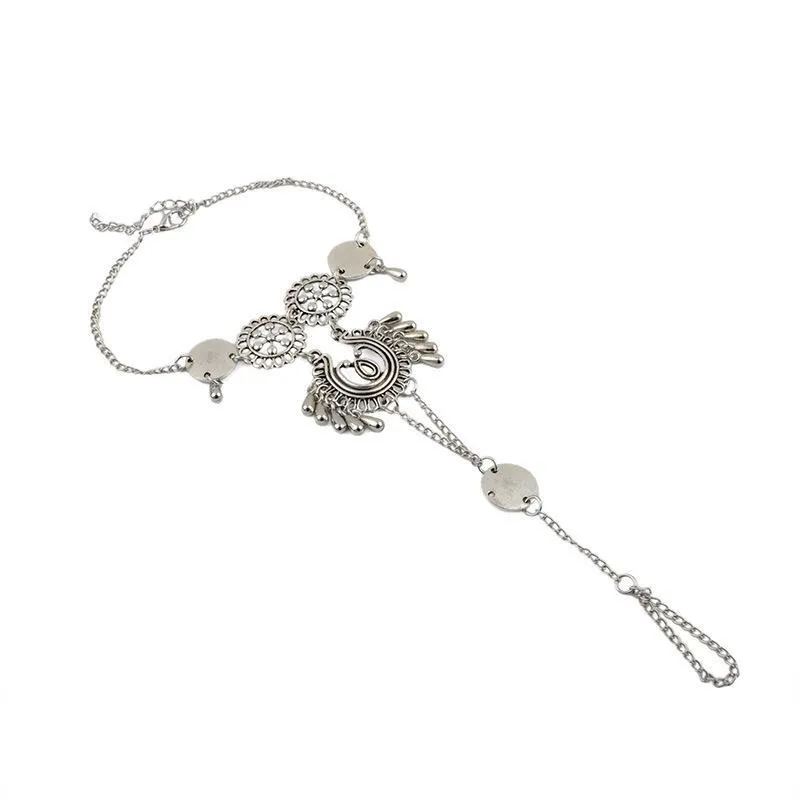 Vintage exaggerated ethnic style hollow drip carved metal beach anklets dripping footstool